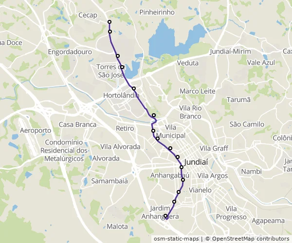 Mapa do itinerário da linha