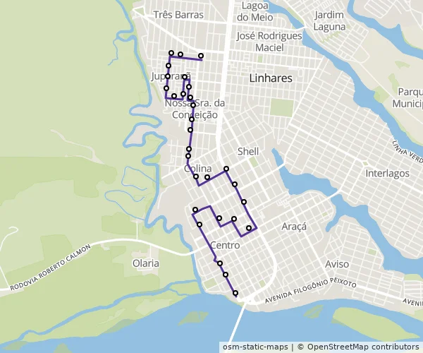 Mapa do itinerário da linha