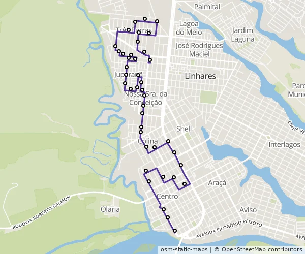 Mapa do itinerário da linha