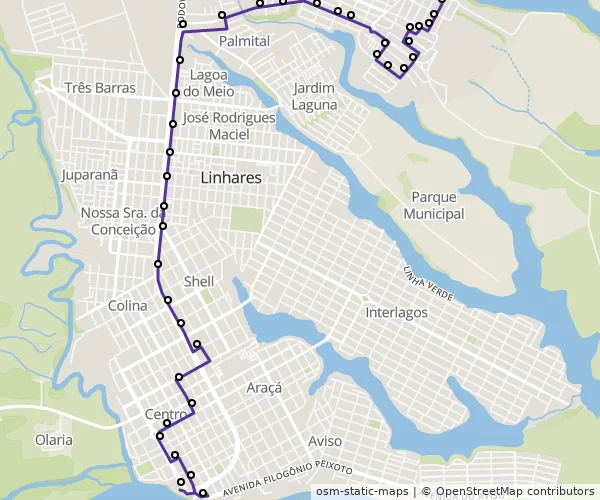 Mapa do itinerário da linha