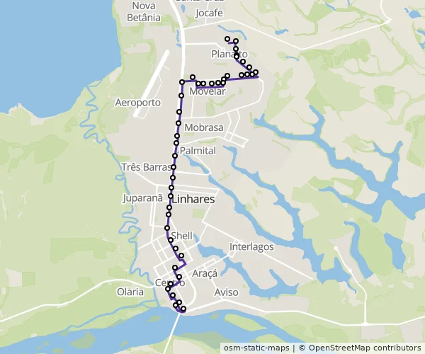Mapa do itinerário da linha
