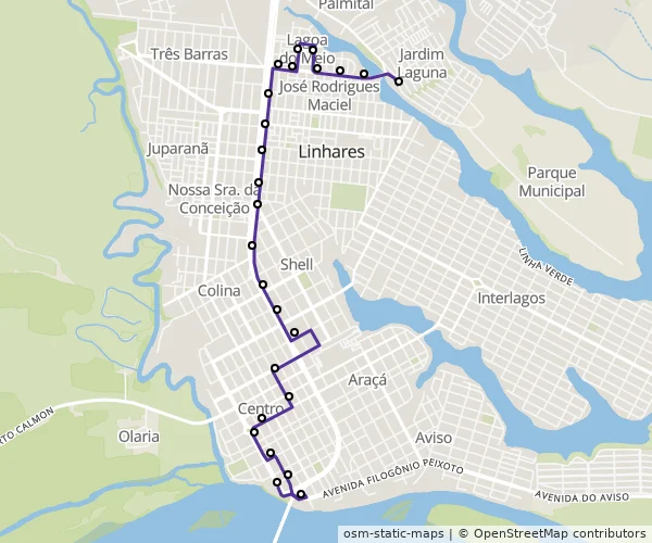 Mapa do itinerário da linha