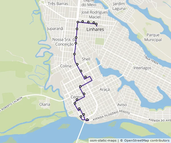 Mapa do itinerário da linha