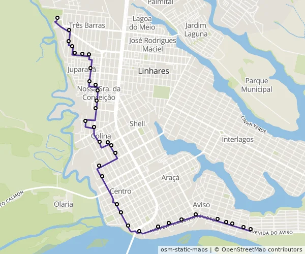 Mapa do itinerário da linha