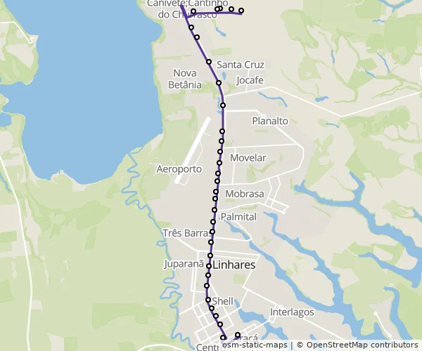 Mapa do itinerário da linha