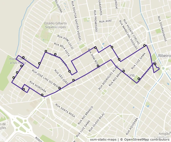 Mapa do itinerário da linha