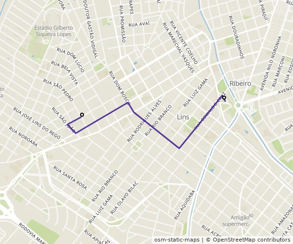 Mapa do itinerário da linha