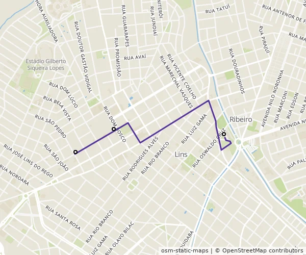 Mapa do itinerário da linha