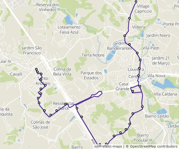 Mapa do itinerário da linha
