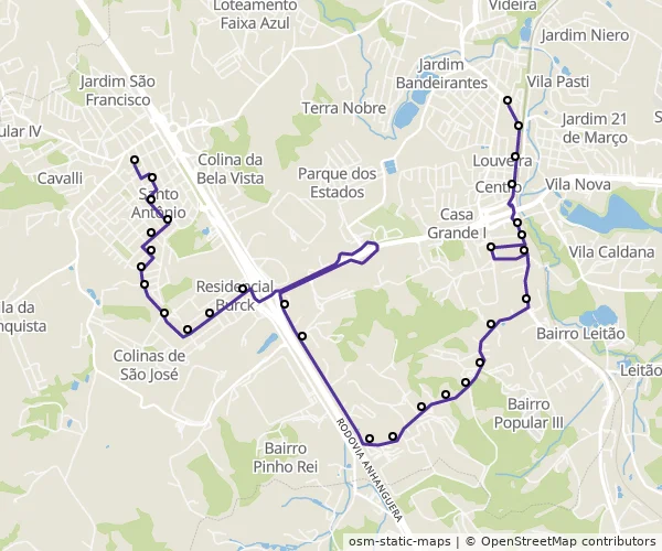 Mapa do itinerário da linha