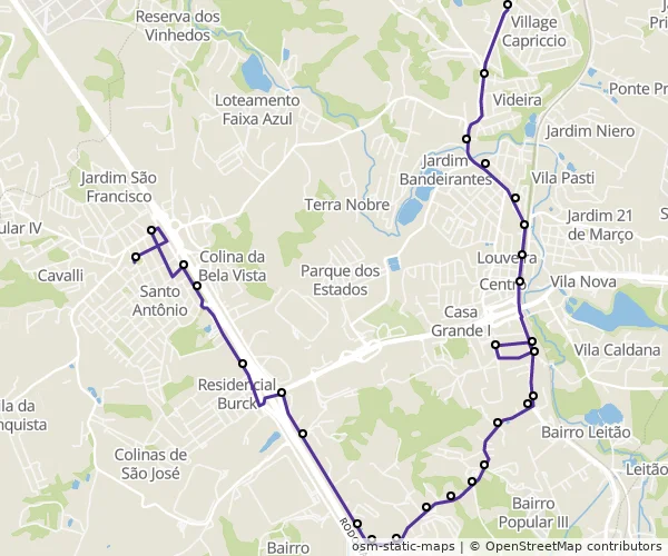Mapa do itinerário da linha