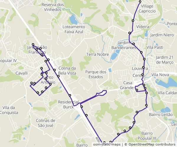 Mapa do itinerário da linha