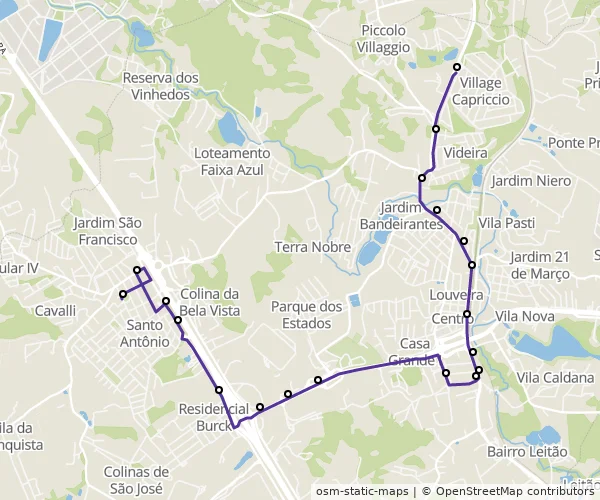 Mapa do itinerário da linha