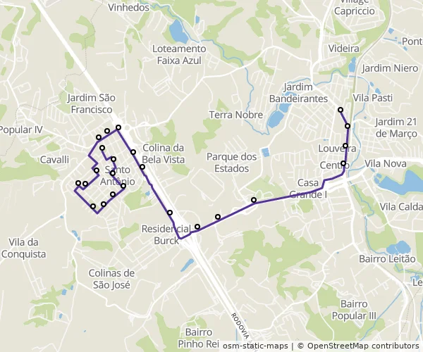 Mapa do itinerário da linha