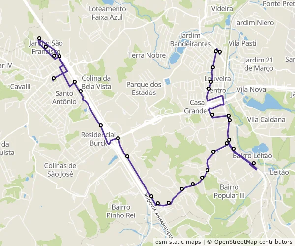 Mapa do itinerário da linha
