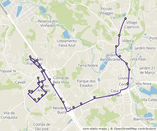Mapa do itinerário da linha