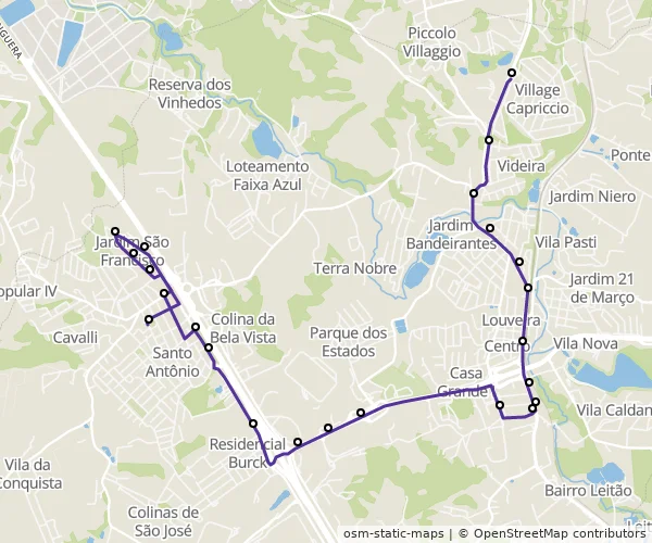 Mapa do itinerário da linha
