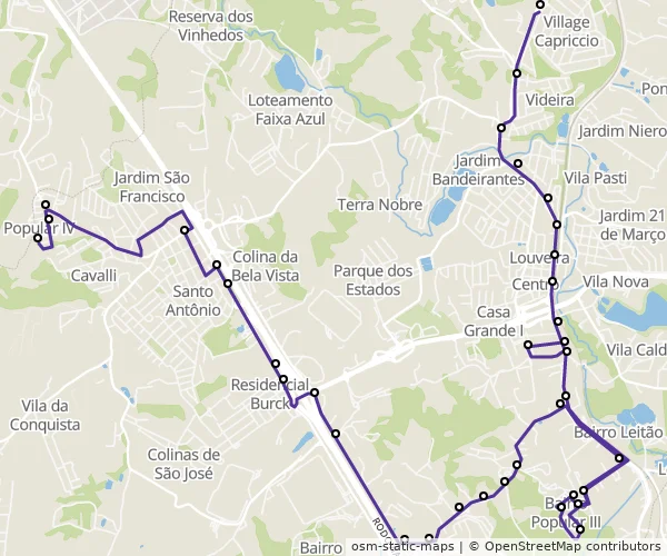 Mapa do itinerário da linha