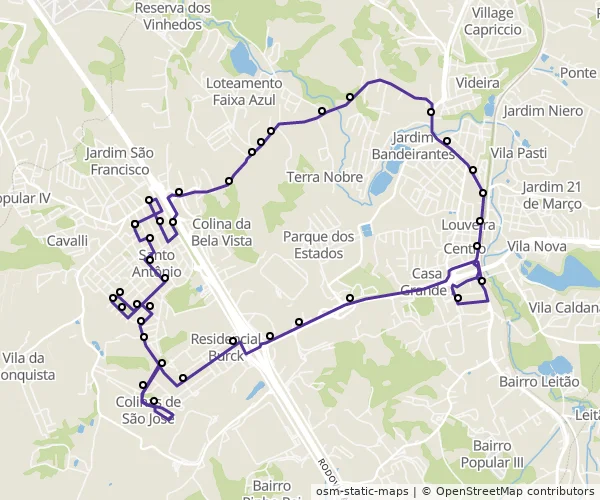 Mapa do itinerário da linha