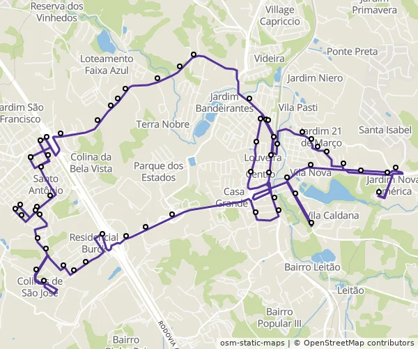 Mapa do itinerário da linha
