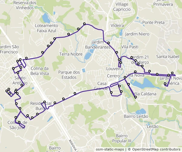 Mapa do itinerário da linha