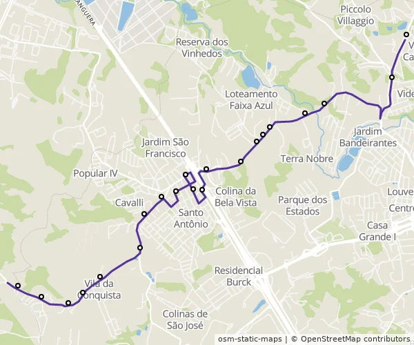 Mapa do itinerário da linha