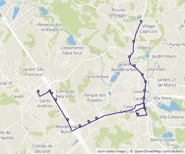 Mapa do itinerário da linha