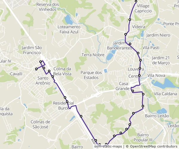 Mapa do itinerário da linha