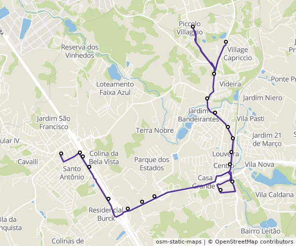 Mapa do itinerário da linha