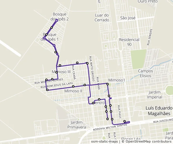 Mapa do itinerário da linha