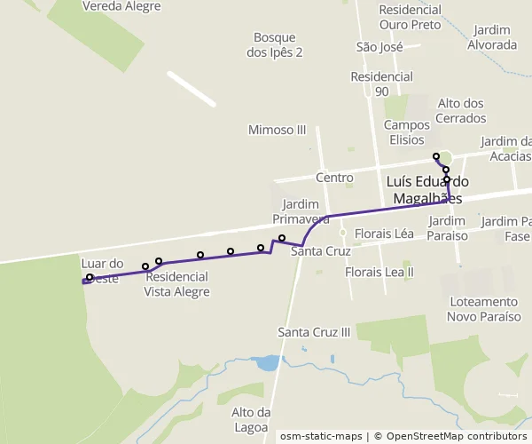 Mapa do itinerário da linha