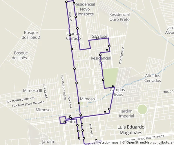 Mapa do itinerário da linha