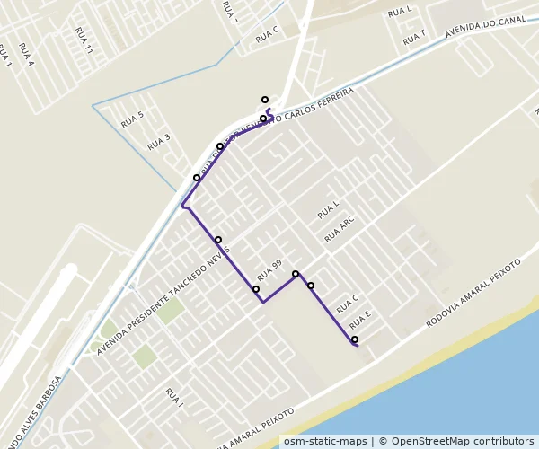 Mapa do itinerário da linha