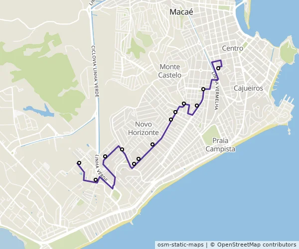 Mapa do itinerário da linha