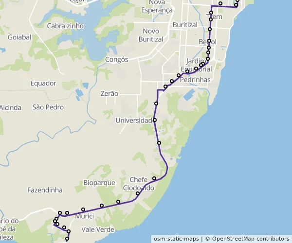 Mapa do itinerário da linha