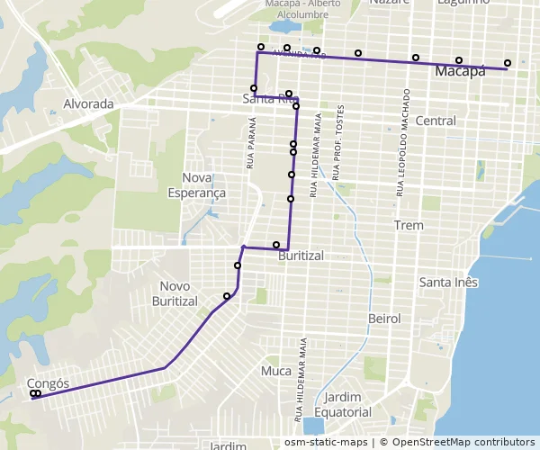 Mapa do itinerário da linha