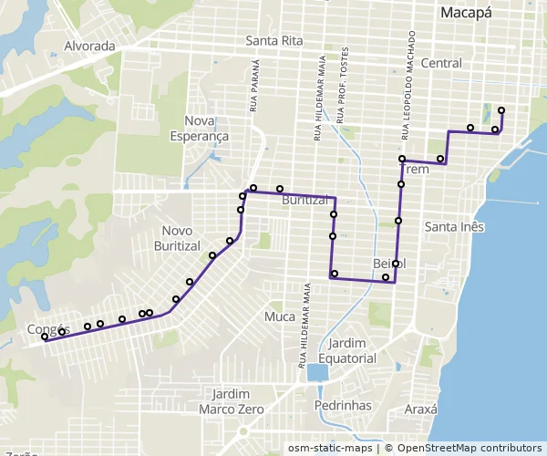 Mapa do itinerário da linha