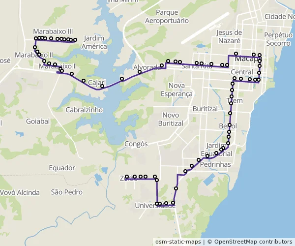 Mapa do itinerário da linha