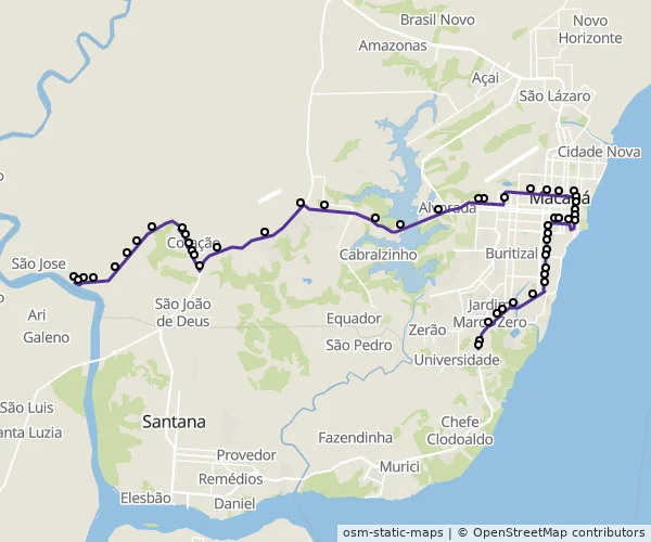 Mapa do itinerário da linha