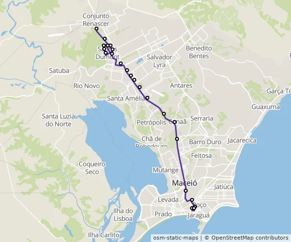 Mapa do itinerário da linha