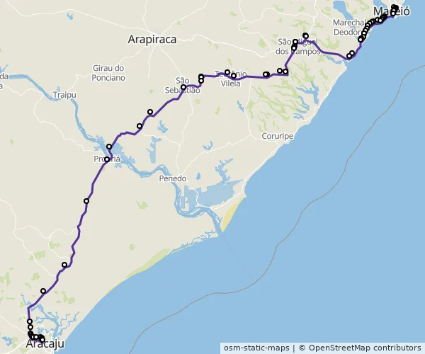Mapa do itinerário da linha