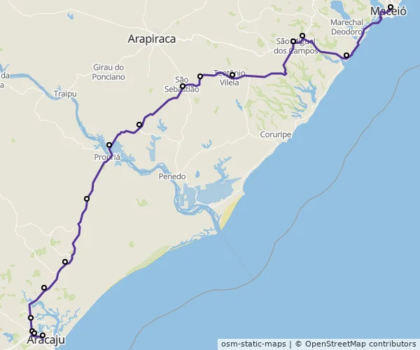 Mapa do itinerário da linha