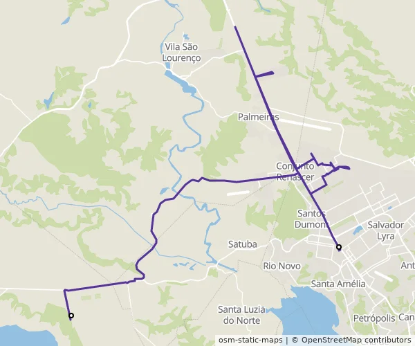 Mapa do itinerário da linha