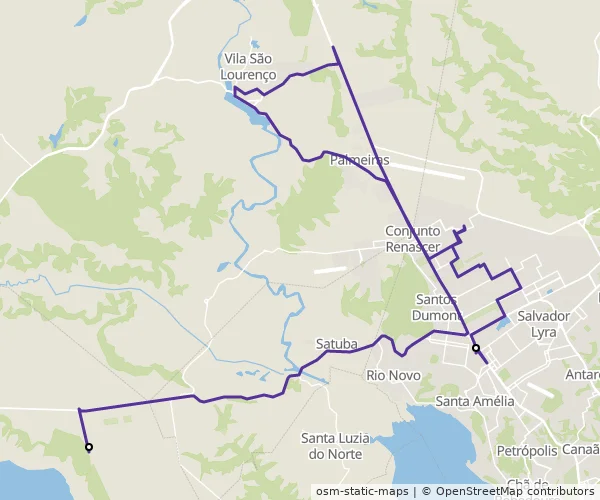 Mapa do itinerário da linha