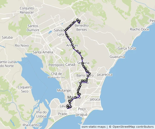 Mapa do itinerário da linha
