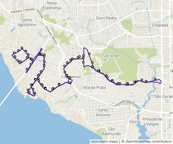 Mapa do itinerário da linha