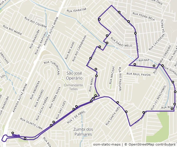 Mapa do itinerário da linha