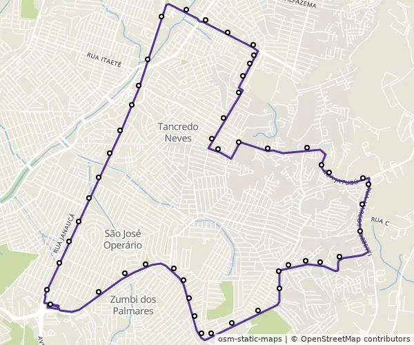 Mapa do itinerário da linha