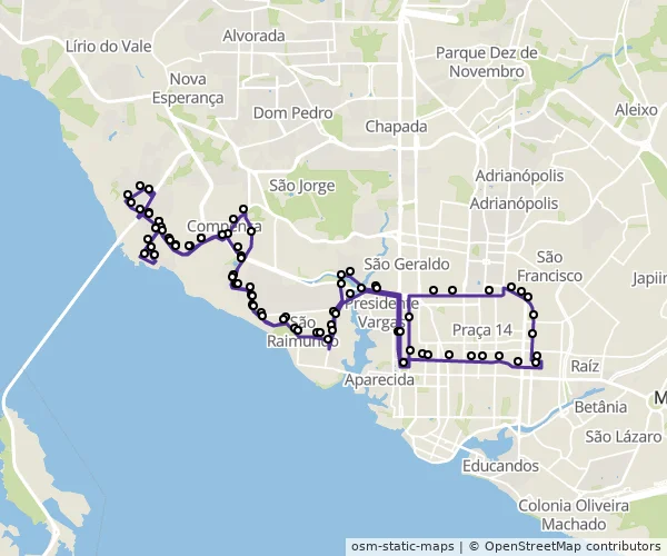 Mapa do itinerário da linha