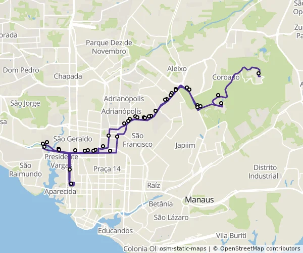 Mapa do itinerário da linha